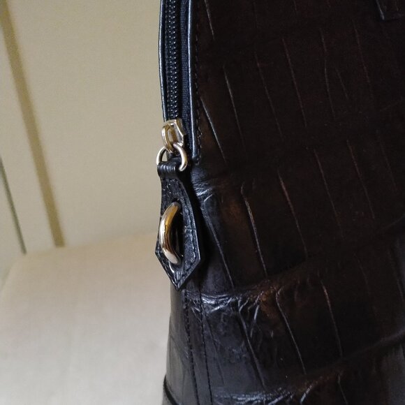Leather Croc-Embossed Structured Dome-Top Handbag EUC - Picture 6 of 9
